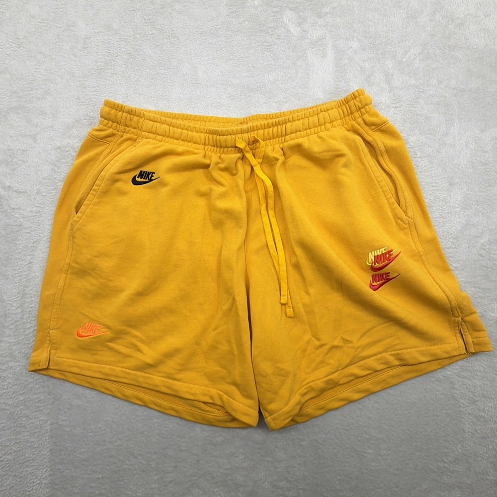 Y2K Nike Sweat Shorts Multi Swoosh Sportswear Fleece Training Men's XXL Yellow